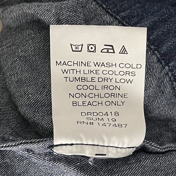 Draper James Ruffle Chambray Popover Dress 8 Dark Wash 3/4 Bell Sleeve #7466 - Picture 14 of 16